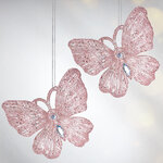 Елочная игрушка Бабочка Аурелия 11 см, 2 шт, розовая, подвеска