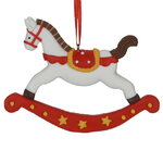 Елочная игрушка Лошадка-качалка Джоди в красной упряжке 8 см, подвеска