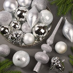 Набор пластиковых шаров с верхушкой Сен-Дени - Серебристая Капель, 19 шт