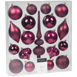 Набор пластиковых шаров с верхушкой Сен-Дени бордовый, 6-13 см, 19 шт