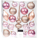 Набор пластиковых шаров с верхушкой Сен-Дени - Розовый Жемчуг, 6-13 см, 19 шт