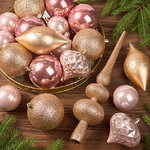 Набор пластиковых шаров с верхушкой Сен-Дени - Розовый Жемчуг, 19 шт