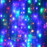 Светодиодный занавес 2*1.5 м, 300 разноцветных LED ламп, 100% мерцание, прозрачный СИЛИКОН+ПВХ, соединяемый, IP54