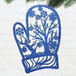 Игрушка для уличной елки Варежка - Зимний лес 20 см синяя, дерево