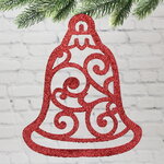 Игрушка для уличной елки Колокольчик Резной 25 см красный, дерево