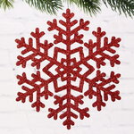 Деревянная елочная игрушка Снежинка - Морозная Геометрия 15 см красная