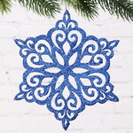 Игрушка для уличной елки Снежинка - Зимний Цветок 25 см синяя, дерево