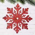 Деревянная елочная игрушка Снежинка - Снежная Корона 15 см красная
