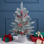 Настольная елка Миттенвальд заиндевелая 60 см с ягодами, в кашпо, ЛИТАЯ 100%