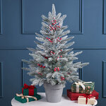 Настольная елка Миттенвальд заиндевелая 95 см с ягодами, в кашпо, ЛИТАЯ 100%