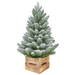 Настольная елка Берген заснеженная 100 см в деревянном кашпо, ЛИТАЯ + ПВХ