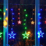 Светодиодная гирлянда бахрома Звезды Айрис 2*1 м, 138 разноцветных LED ламп, прозрачный ПВХ, контроллер, IP20