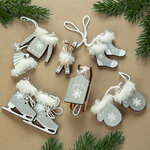 Набор деревянных елочных игрушек Зимнее Веселье 3-6 см, серый, 10 шт, подвеска