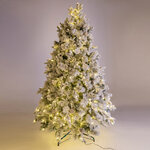 Искусственная елка с лампочками Принцесса льда заснеженная с шишками 215 cм, 480 теплых белых ламп, ЛИТАЯ + ПВХ + Леска