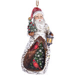 Елочная игрушка Санта Клаус - Хранитель Леса 12 см с ёлочкой и фонариком, подвеска