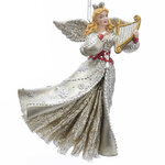 Ёлочная игрушка Ангел - Музыкальная царевна играет на лире 14 см, подвеска