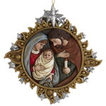 Елочная игрушка Святое Семейство - Дева Мария с Иисусом и Святой Иосиф 11 см золотая, подвеска