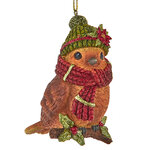 Елочная игрушка Птичка Робин Шон в шапке и шарфе 8 см