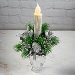 Декор для свечи Сосновая Шишечка 12 см серебряный