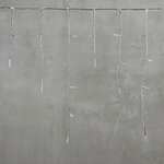 Светодиодная бахрома на батарейке Premium Led 3.1*0.5 м, 100 небесно-голубых LED ламп, прозрачный СИЛИКОН, таймер, IP67