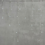 Светодиодная бахрома на батарейке Premium Led 3.1*0.5 м, 100 холодных белых LED ламп, прозрачный СИЛИКОН, таймер, IP67