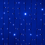 Гирлянда штора 2*2 м, 400 синих LED ламп, черный эко-каучук, соединяемый, IP65