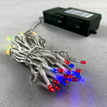 Светодиодная гирлянда на батарейках Premium Led 50 разноцветных LED ламп 5 м, прозрачный СИЛИКОН, таймер, IP65