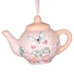 Елочная игрушка Boho Chic: Чайник с бабочкой 6 см розовый, подвеска