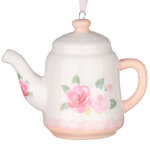 Елочная игрушка Boho Chic: Чайник с цветами 8 см белый, подвеска