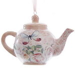Елочная игрушка Boho Chic: Чайник с бабочкой 6 см розовый, подвеска