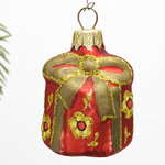 Стеклянная елочная игрушка Подарок - Золотая Хохлома 6 см, подвеска