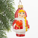 Стеклянная елочная игрушка Снегурочка - Снежная принцесса в красном 9 см, подвеска