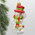 Стеклянная елочная игрушка Снеговик Джефри 14 см, подвеска
