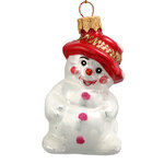 Стеклянная елочная игрушка Снеговичок Эдмунд в шляпке 9 см, подвеска