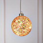 Декоративный подвесной светильник Шар Разноцветное Ретро 10 см, теплые белые LED лампы, на батарейках, стекло