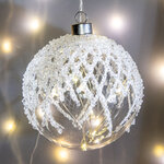 Декоративный подвесной светильник Шар Ясемин 12 см, 10 теплых белых LED ламп, на батарейках, стекло