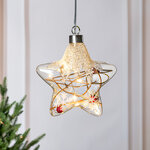 Светящаяся елочная игрушка Звезда - Frosty Cranberries 12 см, 12 теплых белых LED ламп, на батарейках, стекло
