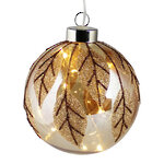 Светящийся елочный шар Amber Leaf 10 см, 10 теплых белых LED ламп, на батарейках