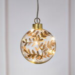 Светящийся елочный шар Gold Leaf 8 см, 4 теплых белых LED ламп, на батарейках
