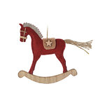 Деревянная елочная игрушка Лошадка-качалка Линда 15 см, красная, подвеска