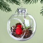 Елочный шар с композицией Кардинал Брэдбери - Снежное гнездышко 10 см