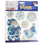 Наклейки на окна и стены Морозный Санта со снежинками 19 см