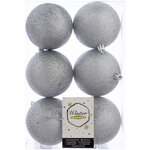 Набор пластиковых шаров 8 см серебряный искристый, 6 шт, Winter Decoration