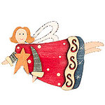 Магнит Фея с ажурными крылышками в красном платье летящая 6*9 см