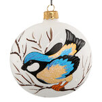 Стеклянный елочный шар Синичка-невеличка 10 см матовый-прозрачный