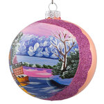 Стеклянный елочный шар Розовый восход 10 см персиковый