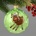 Стеклянный елочный шар Рождественский олень Вилли 8 см