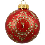 Стеклянный елочный шар Новогодние куранты 80 мм красный