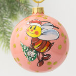 Стеклянный елочный шар Озорная пчелка Брукс 80 мм, розовый