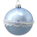 Стеклянный елочный шар Нежное кружево 85 мм, голубой